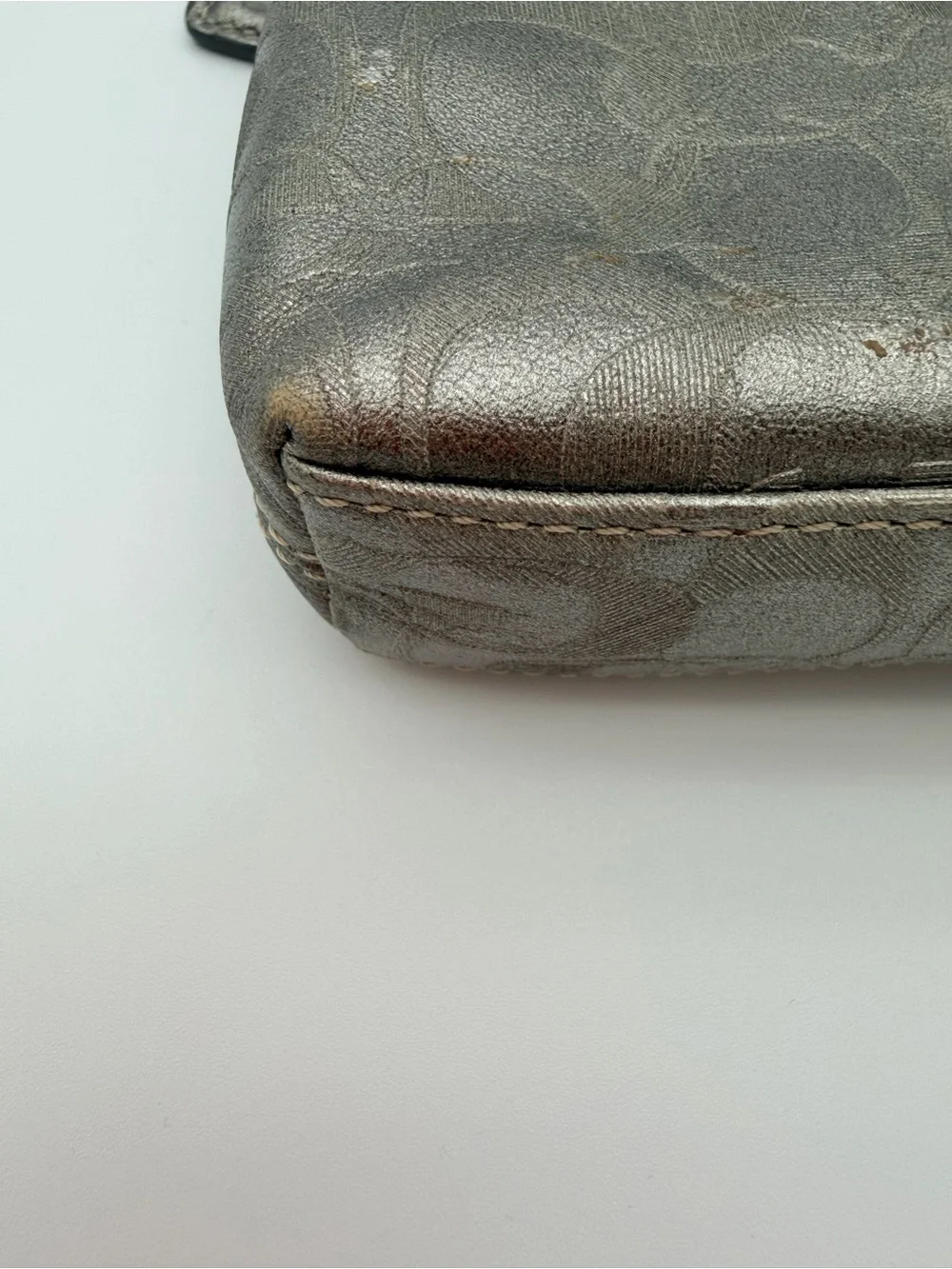 Coach Metallic Silver Shoulder Bag Silver Hardware Mini Demi Blue Turnlock CC